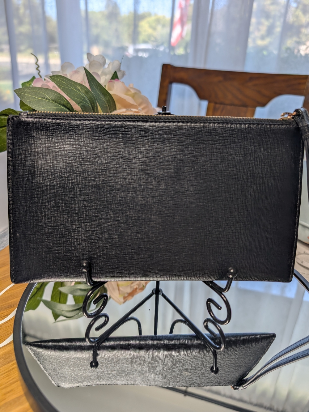 Furla Black Saffiano Leather Wristlet with Gold Logo - Picture 3 of 8
